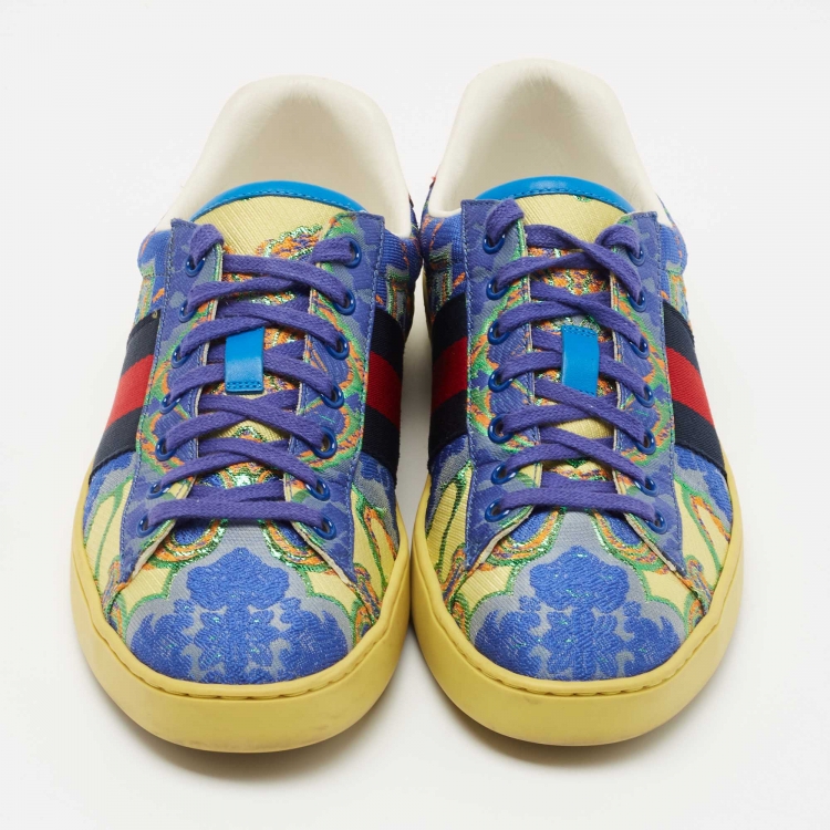 Pre Owned Gucci Multicolor Brocade Fabric Printed Ace Sneakers Size 40.5