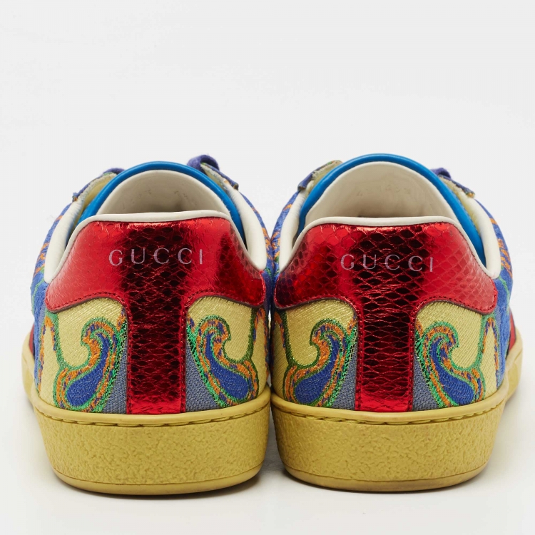 Pre Owned Gucci Multicolor Brocade Fabric Printed Ace Sneakers Size 40.5