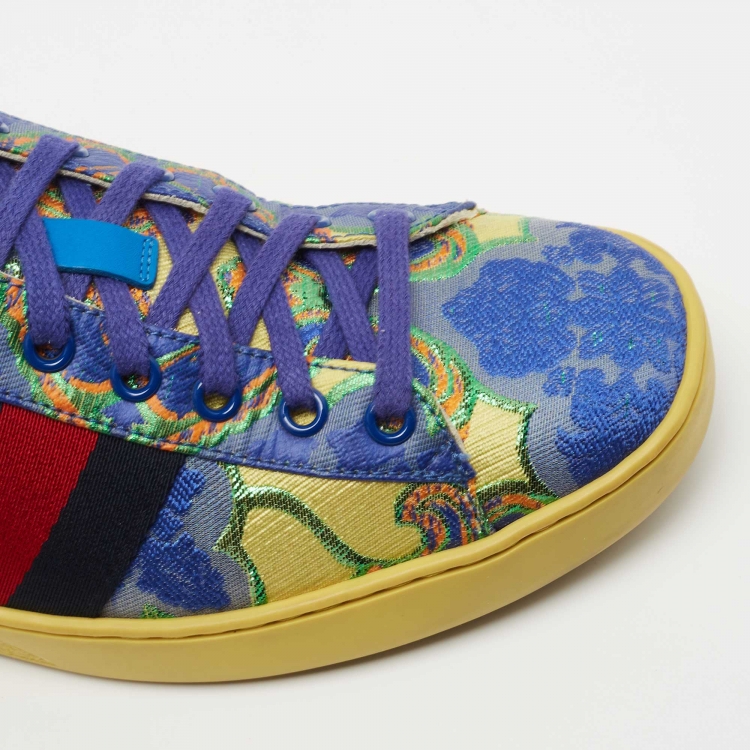 Pre Owned Gucci Multicolor Brocade Fabric Printed Ace Sneakers Size 40.5