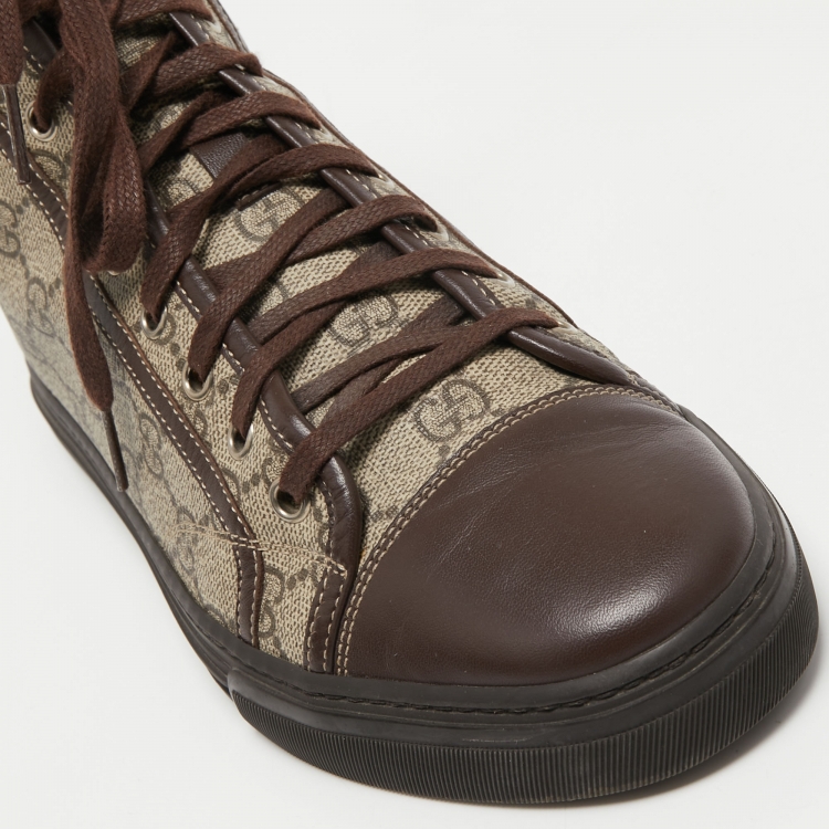 مملوكة مسبقًا Gucci Brown/Grey GG Supreme Canvas and Leather Cap Toe High Top Sneakers Size 40.5
