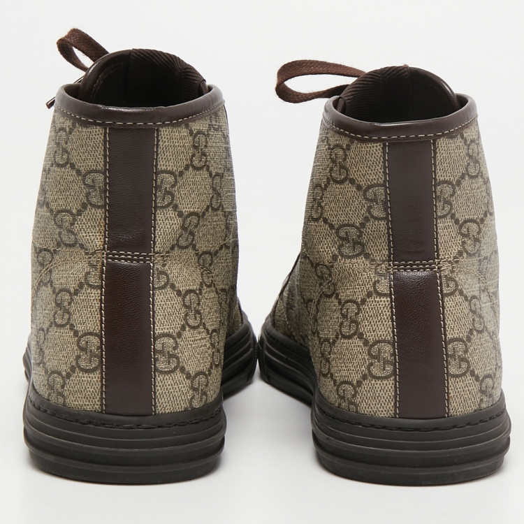مملوكة مسبقًا Gucci Brown/Grey GG Supreme Canvas and Leather Cap Toe High Top Sneakers Size 40.5