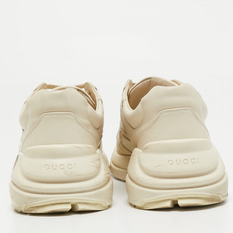 Pre Owned Gucci Cream Leather Rhyton Lace Up Sneakers Size 43 