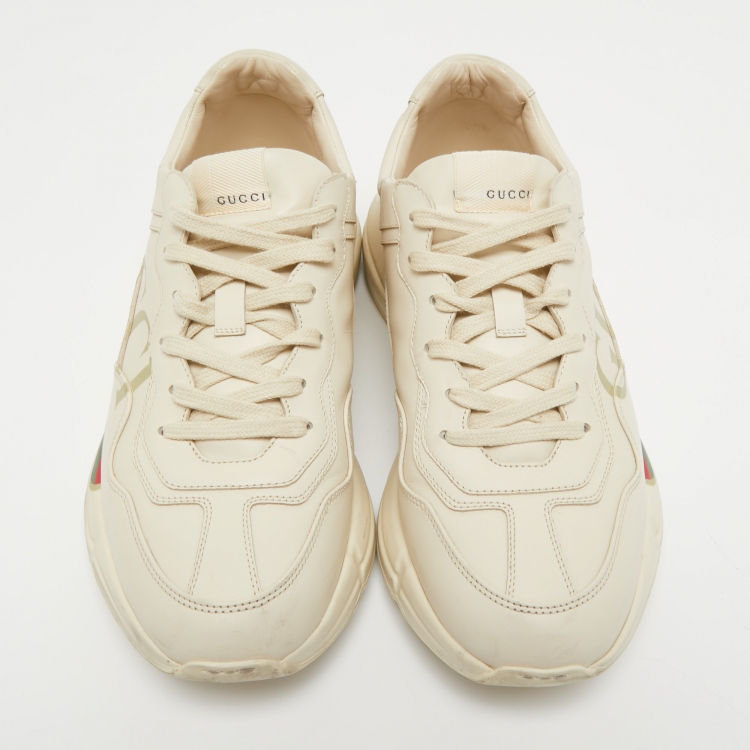 Pre Owned Gucci Cream Leather Rhyton Lace Up Sneakers Size 43 