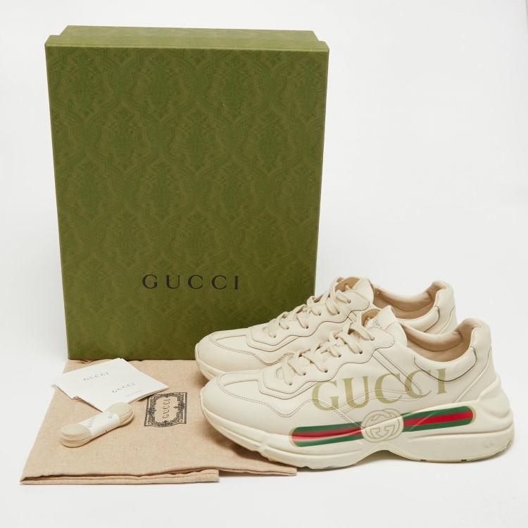 Pre Owned Gucci Cream Leather Rhyton Lace Up Sneakers Size 43 