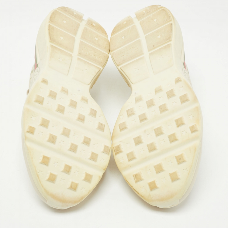Pre Owned Gucci Cream Leather Rhyton Lace Up Sneakers Size 42