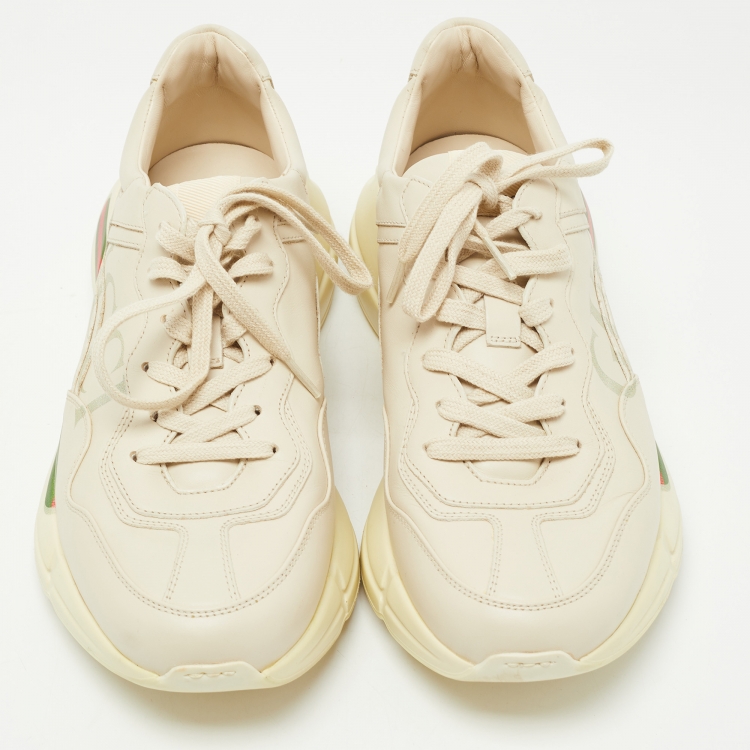 Pre Owned Gucci Cream Leather Rhyton Lace Up Sneakers Size 42