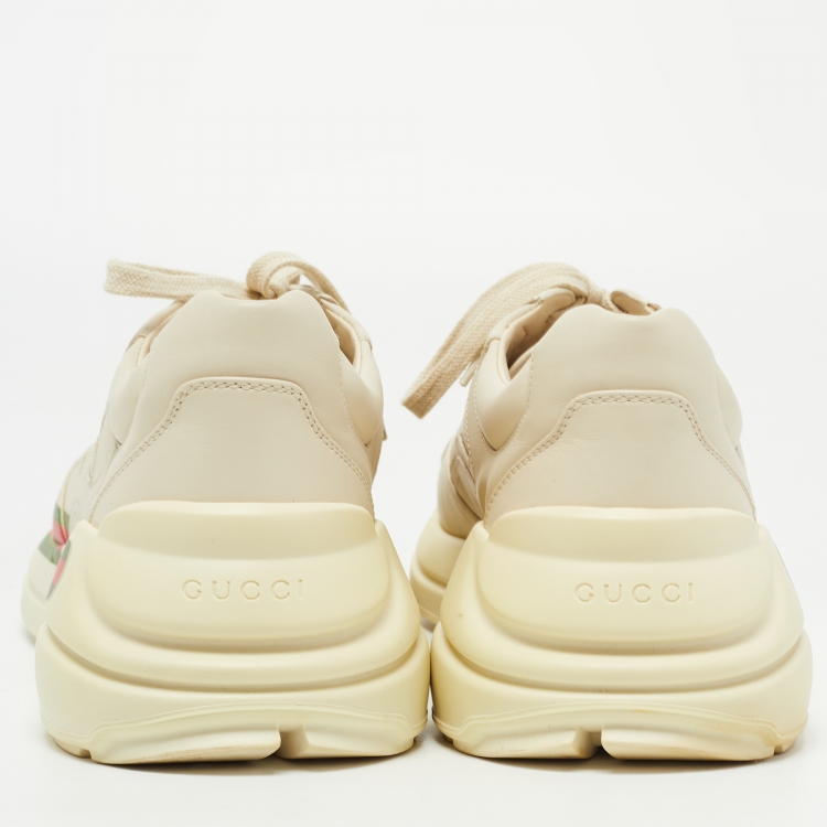 Pre Owned Gucci Cream Leather Rhyton Lace Up Sneakers Size 42