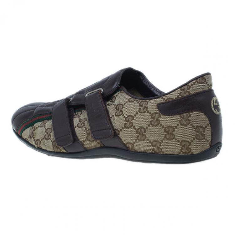 Pre Owned Gucci Guccissima Canvas and Leather Velcro Sneakers Size 43.5