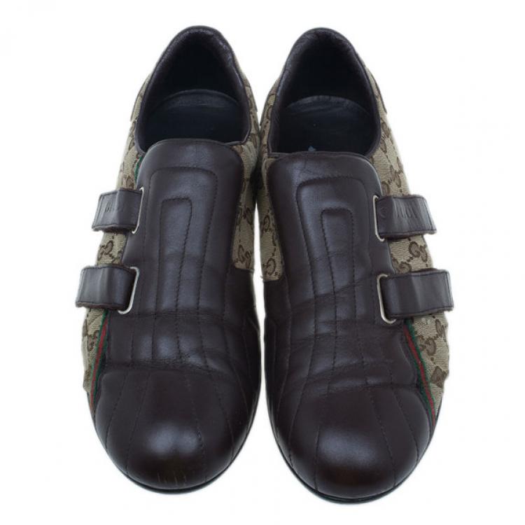 Pre Owned Gucci Guccissima Canvas and Leather Velcro Sneakers Size 43.5
