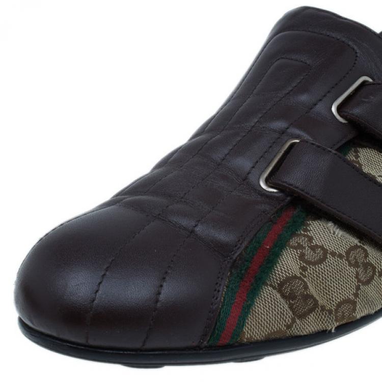 Pre Owned Gucci Guccissima Canvas and Leather Velcro Sneakers Size 43.5