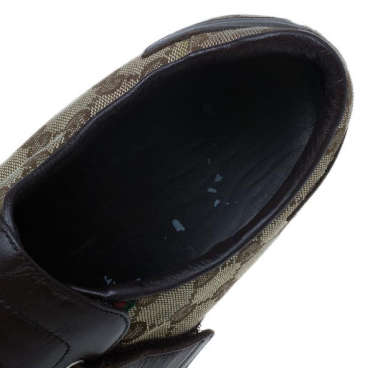 Pre Owned Gucci Guccissima Canvas and Leather Velcro Sneakers Size 43.5