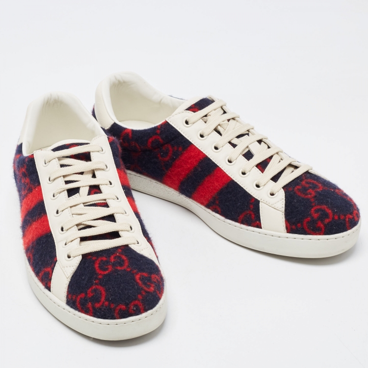 Pre Owned Gucci Multicolor Leather and Fur GG Ace Low Top Sneakers Size 43