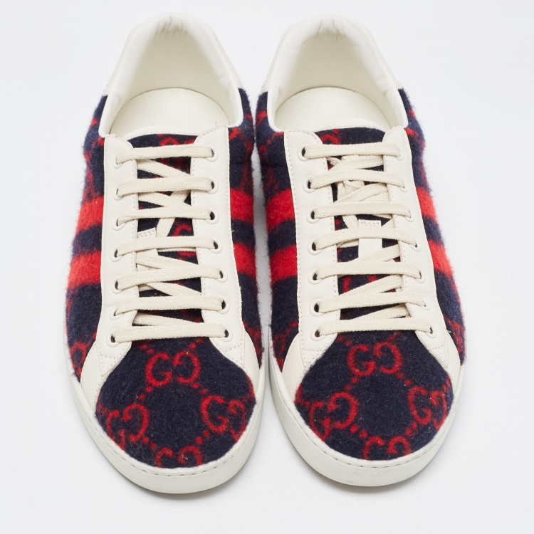 Pre Owned Gucci Multicolor Leather and Fur GG Ace Low Top Sneakers Size 43