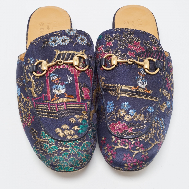 Pre Owned Gucci Multicolor Brocade Fabric Princetown Mules Size 42.5