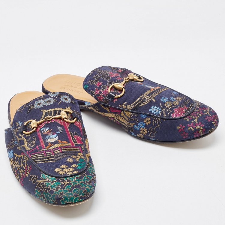 Pre Owned Gucci Multicolor Brocade Fabric Princetown Mules Size 42.5