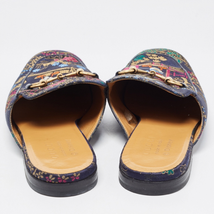 Pre Owned Gucci Multicolor Brocade Fabric Princetown Mules Size 42.5