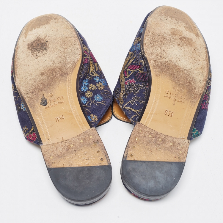 Pre Owned Gucci Multicolor Brocade Fabric Princetown Mules Size 42.5