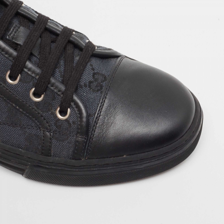 Pre Owned Gucci Blue/Black GG Canvas And Leather Cap Toe Low Top Sneakers Size 41.5