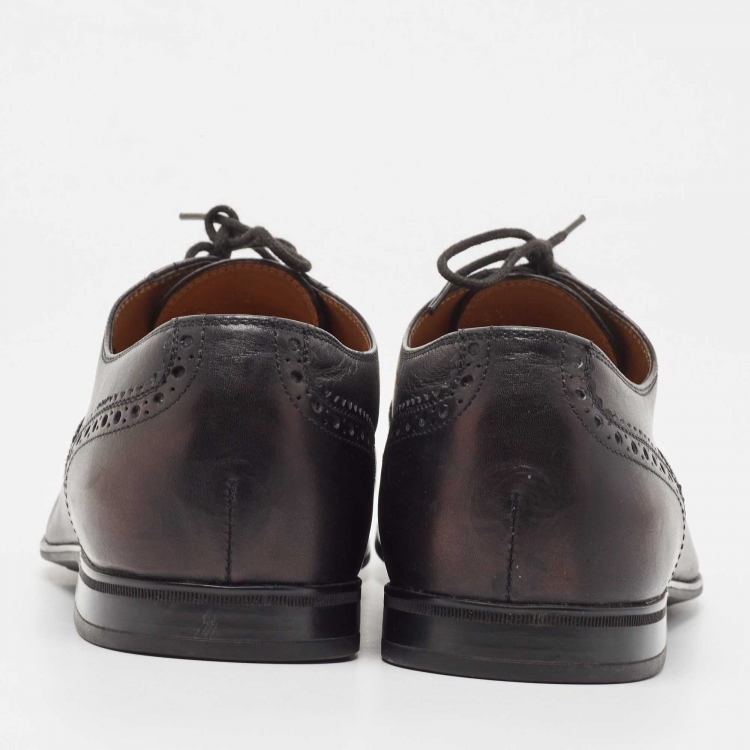 Pre Owned Gucci Black Brogue Leather Lace Up Oxfords Size 40.5