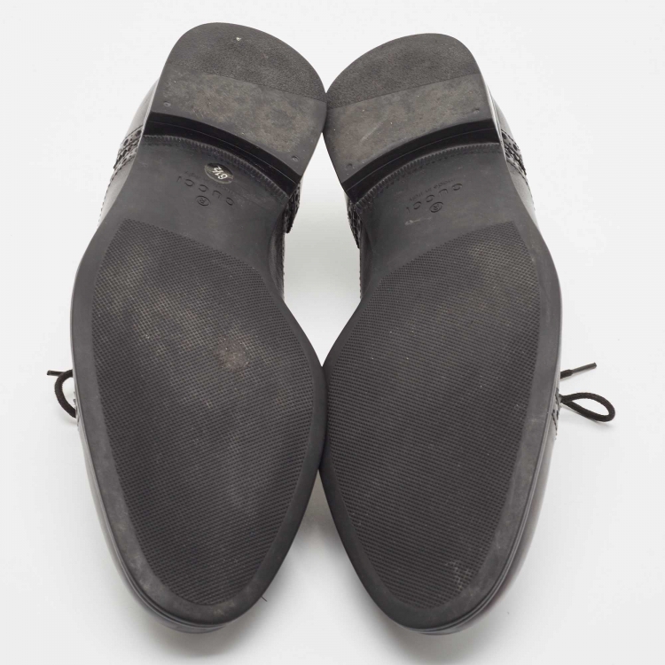 Pre Owned Gucci Black Brogue Leather Lace Up Oxfords Size 40.5