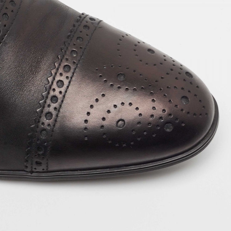 Pre Owned Gucci Black Brogue Leather Lace Up Oxfords Size 40.5