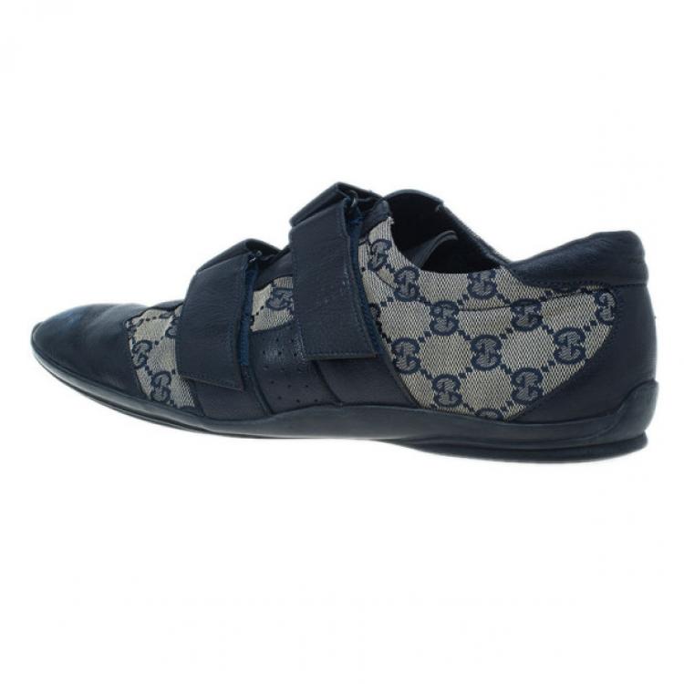 Pre Owned Gucci Guccisima Canvas and Leather Velcro Sneakers Size 43.5