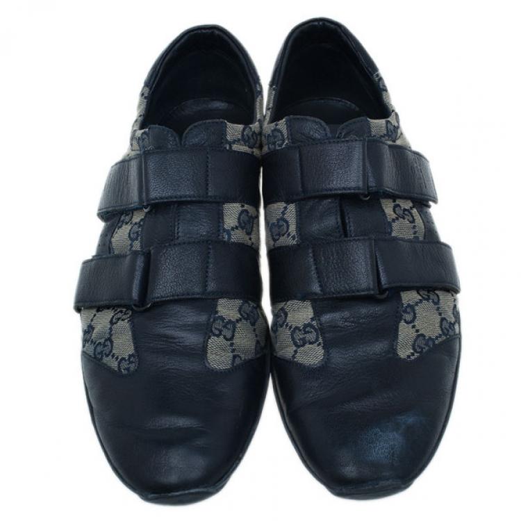 Pre Owned Gucci Guccisima Canvas and Leather Velcro Sneakers Size 43.5