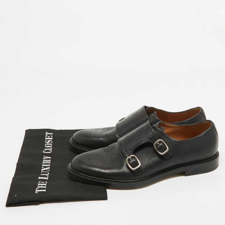 Pre Owned Gucci Black Leather Monk Strap Moccasins Oxfords Size 43
