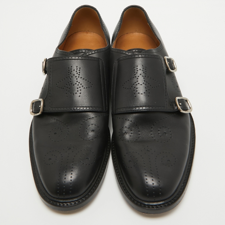 Pre Owned Gucci Black Leather Monk Strap Moccasins Oxfords Size 43