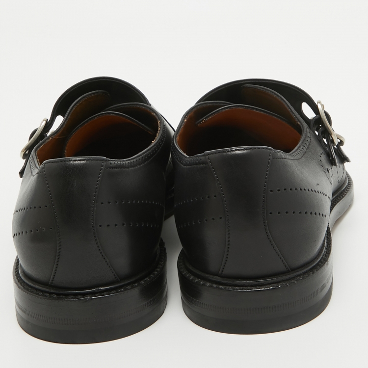 Pre Owned Gucci Black Leather Monk Strap Moccasins Oxfords Size 43