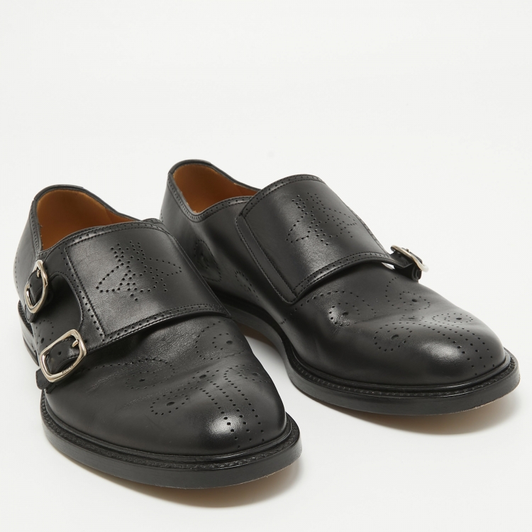 Pre Owned Gucci Black Leather Monk Strap Moccasins Oxfords Size 43