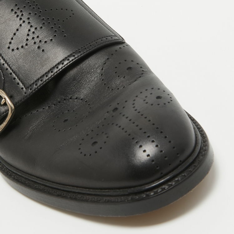 Pre Owned Gucci Black Leather Monk Strap Moccasins Oxfords Size 43