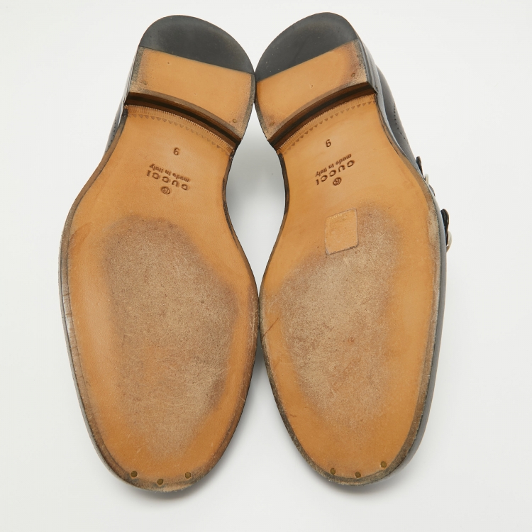 Pre Owned Gucci Black Leather Monk Strap Moccasins Oxfords Size 43