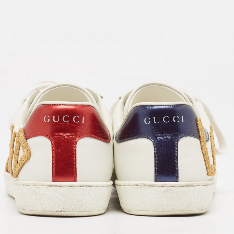 مملوكة مسبقًا Gucci White Leather Loved Embroidered Ace Sneakers Size 40