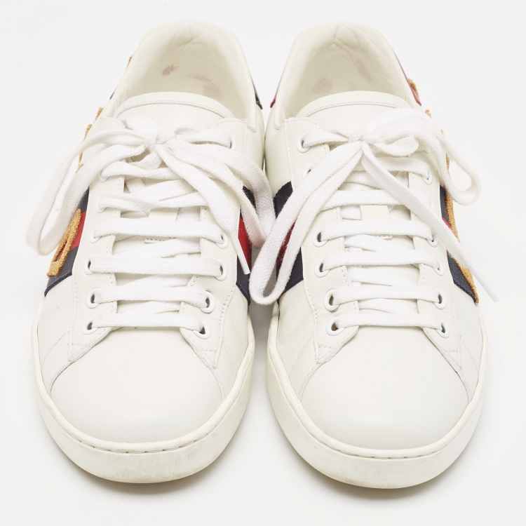 مملوكة مسبقًا Gucci White Leather Loved Embroidered Ace Sneakers Size 40