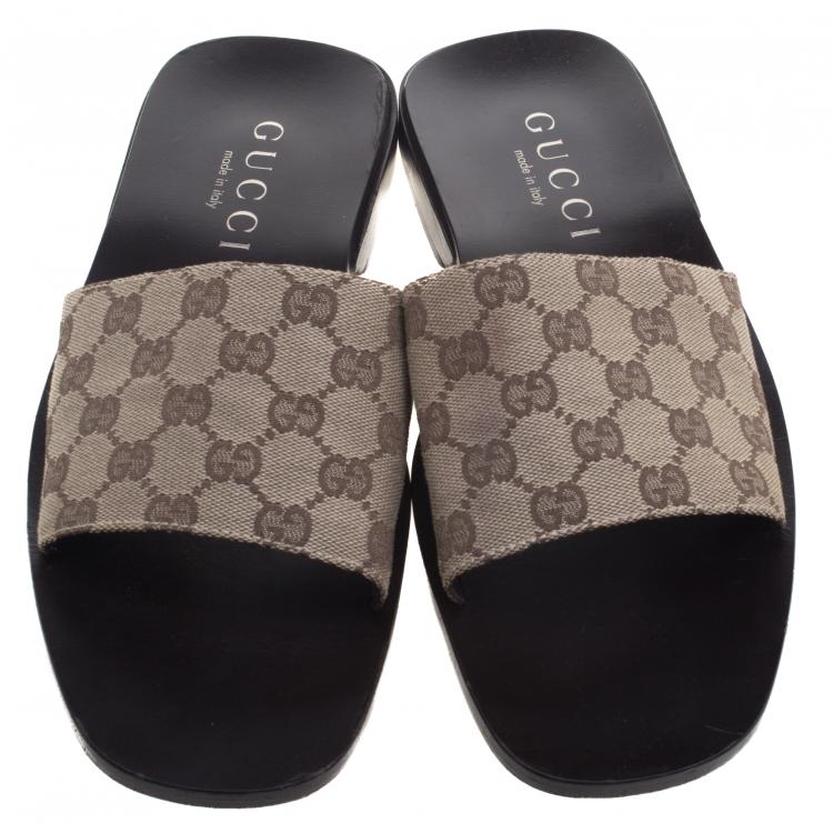 Pre Owned Gucci Beige GG Canvas Sandals Size 42