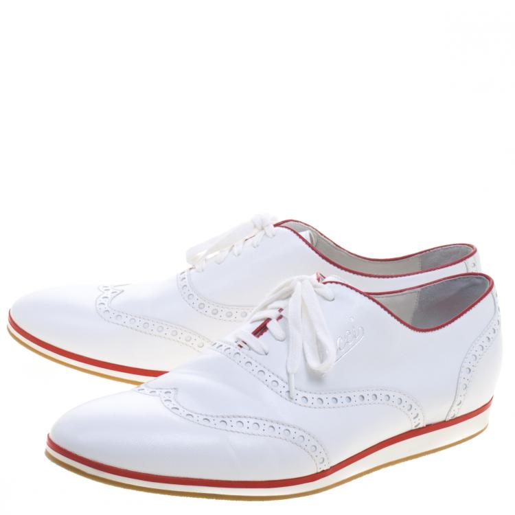 مملوكة مسبقًا Gucci White Brogue Leather Lace Up Sneakers Size 41.5
