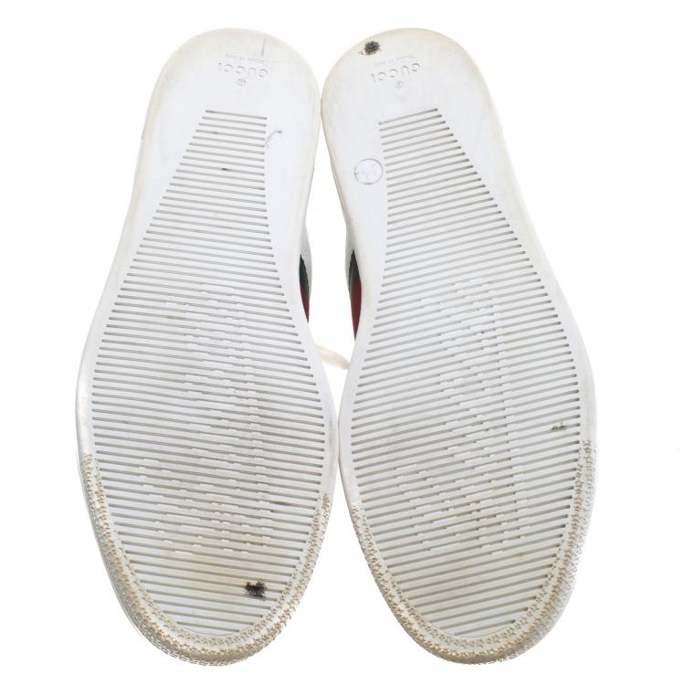 Pre Owned Gucci White Leather Web Detail High Top Sneakers Size 40