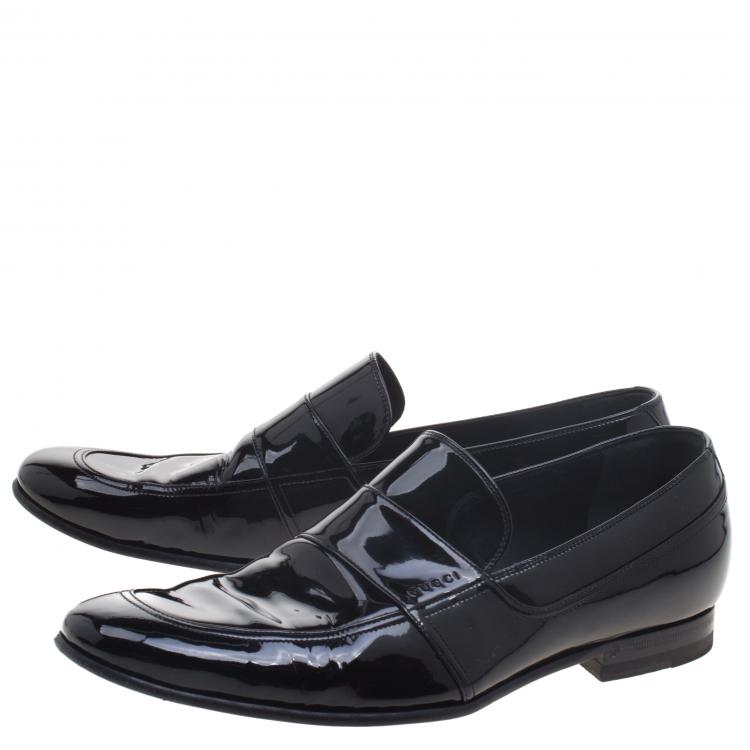 Pre Owned Gucci Black Patent Leather Loafers Size 40
