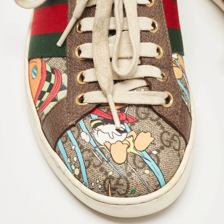 مملوكة مسبقًا Gucci Multicolor Canvas and Leather Web Ace Sneakers Size 39.5 