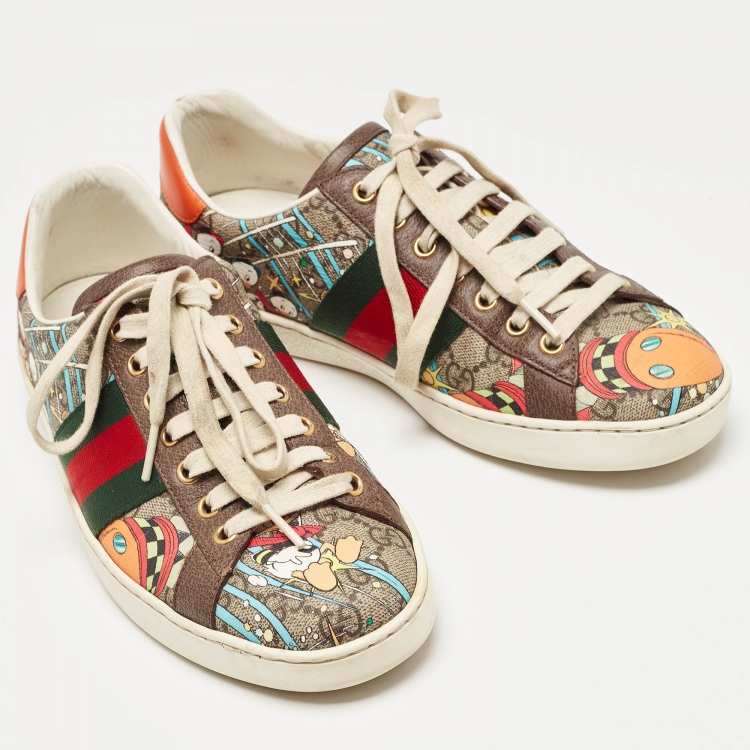 مملوكة مسبقًا Gucci Multicolor Canvas and Leather Web Ace Sneakers Size 39.5 