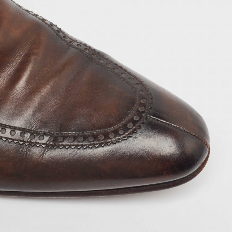Pre Owned Gucci Brown Leather Horsebit Loafers Size 44.5