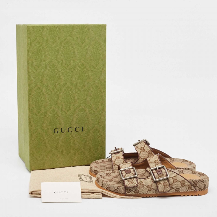 Pre Owned Gucci Beige GG Canvas Double Strap Slide Sandals Size 41