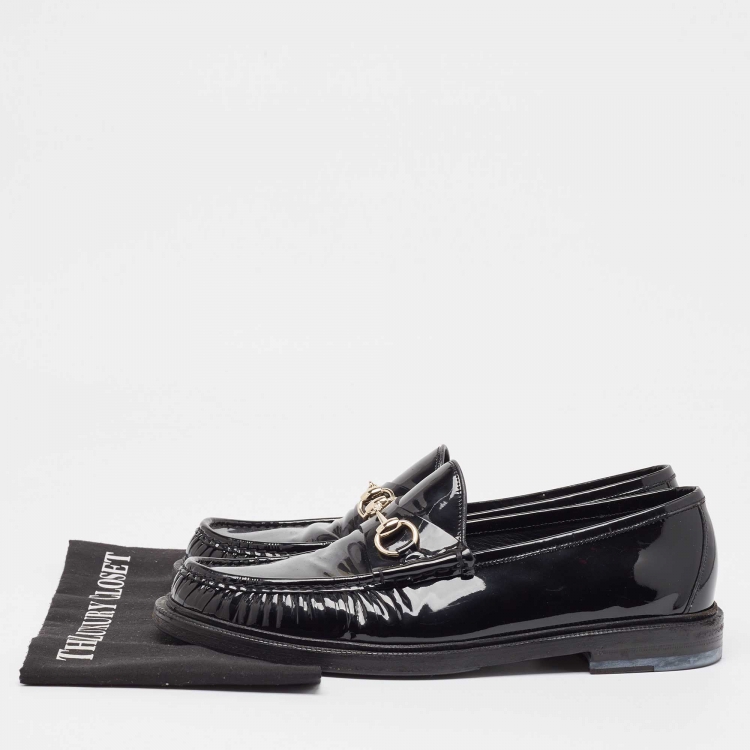 Pre Owned Gucci Black Patent Leather Horsebit Loafers Size 42.5