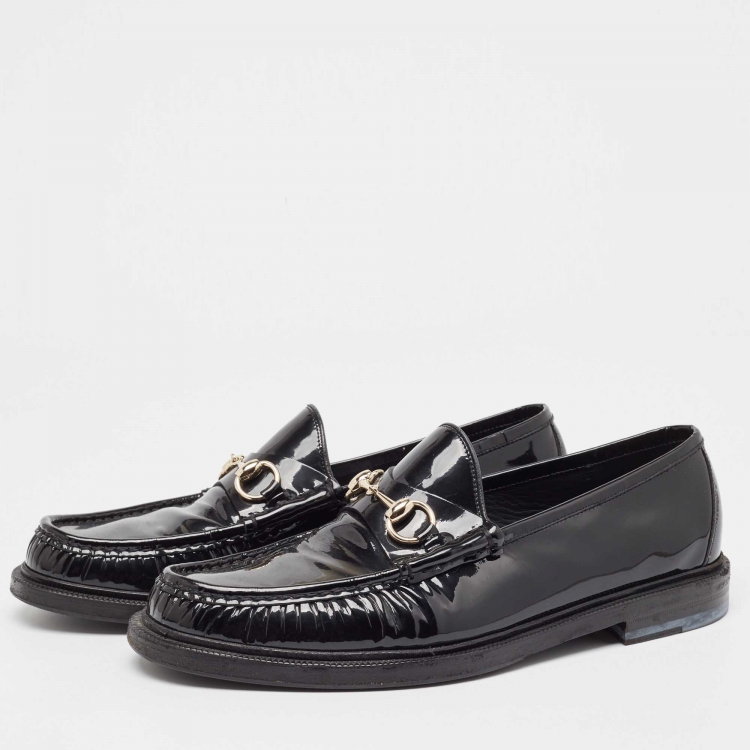 Pre Owned Gucci Black Patent Leather Horsebit Loafers Size 42.5
