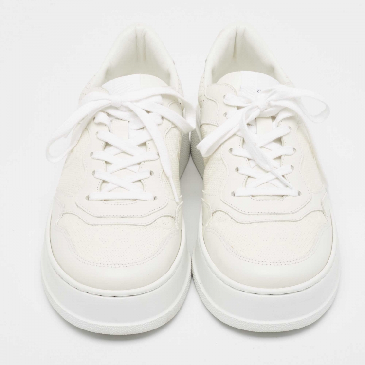 Pre Owned Gucci White Jumbo GG Embossed Leather Low Top Sneakers Size 42