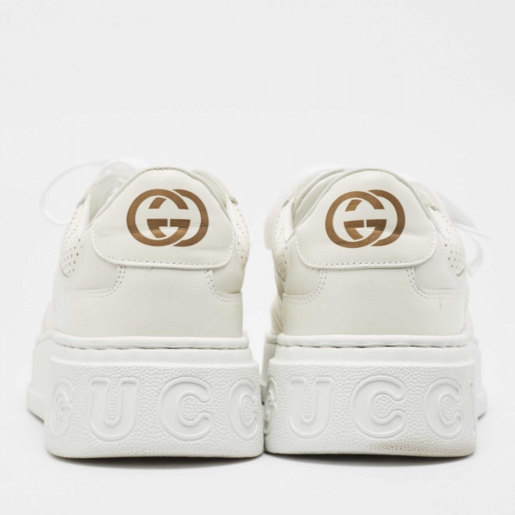 Pre Owned Gucci White Jumbo GG Embossed Leather Low Top Sneakers Size 42