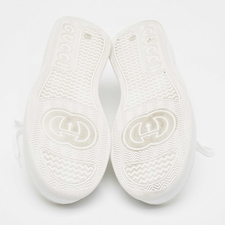 Pre Owned Gucci White Jumbo GG Embossed Leather Low Top Sneakers Size 42