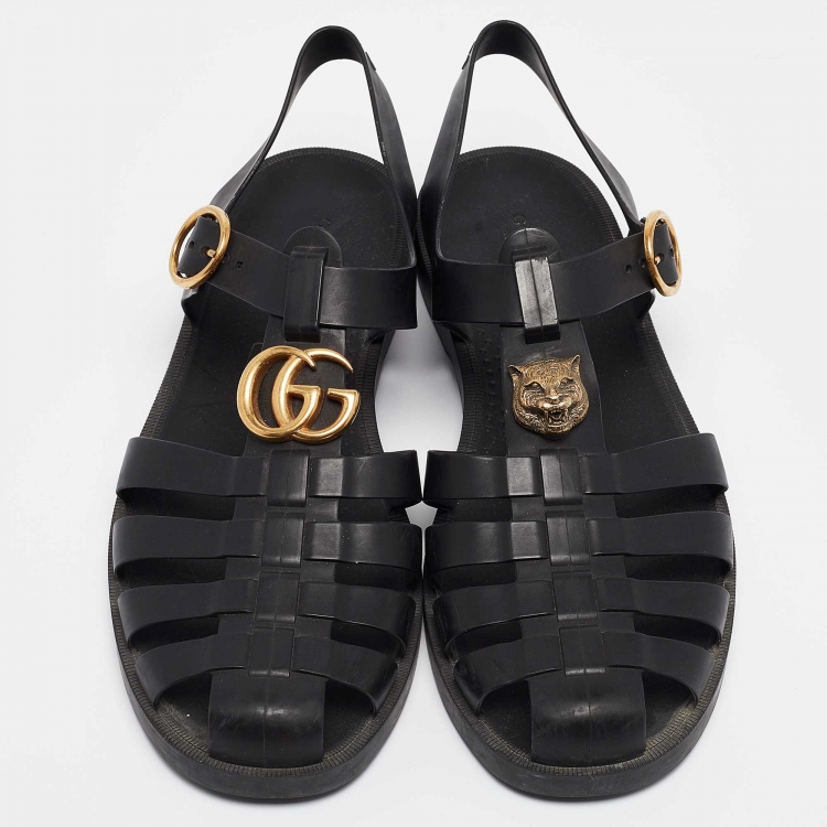 مملوكة مسبقًا Gucci Black Rubber Buckle Strap Sandals Size 42