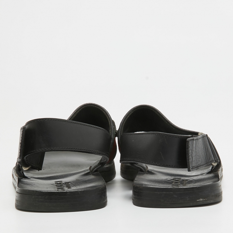 Pre Owned Gucci Black Leather and Canvas Web Horsebit Slingback Sandals Size 41